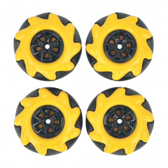 Комплект коліс Mecanum - 48 мм - 4 штуки - чорно-жовті з роликами - DFRobot FIT0662-1