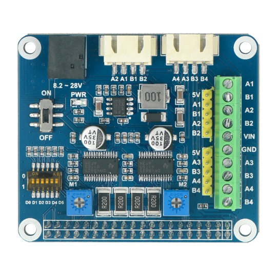 Кроковий двигун HAT - Двоканальний драйвер крокового двигуна 28 В/2,5 А для Raspberry Pi - Waveshare 15669