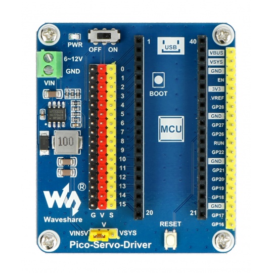 16-канальний, 16-бітний ШІМ-сервоконтролер для Raspberry Pi Pico - Waveshare 19767