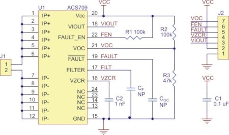 Schemat podłączenia czujnika prądu ACS709