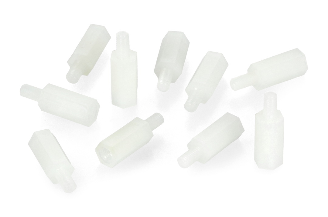 Dystans nylonowy 12 mm z gwintem M3 - 10 szt
