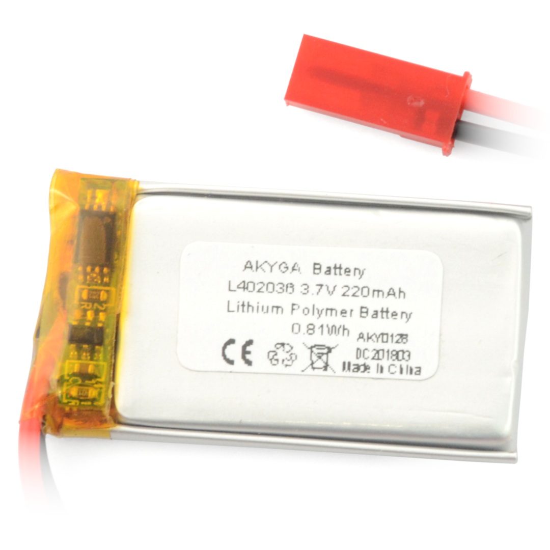 Akumulator Li-Pol Akyga 220mAh 1S 3,7V - złącze JST-BEC + gniazdo