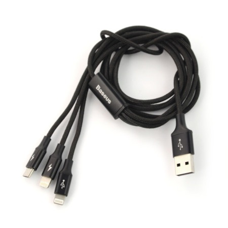 Przewód USB Baseus Rapid 3w1 Lightning / microUSB / Lightning 1,2 m - czarny.