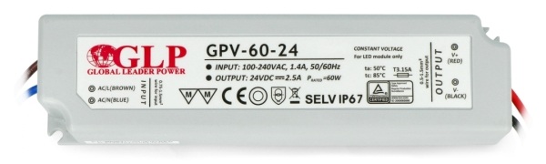 Zasilacz do taśm i pasków LED wodoodporny GLP GPV-60-24 - 24V/2,5A/60W