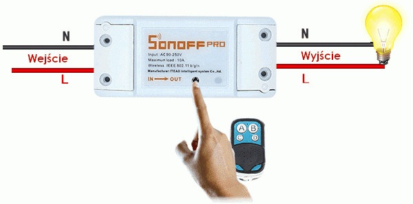 Schemat podłączenia przekaźnika Sonoff RF R2