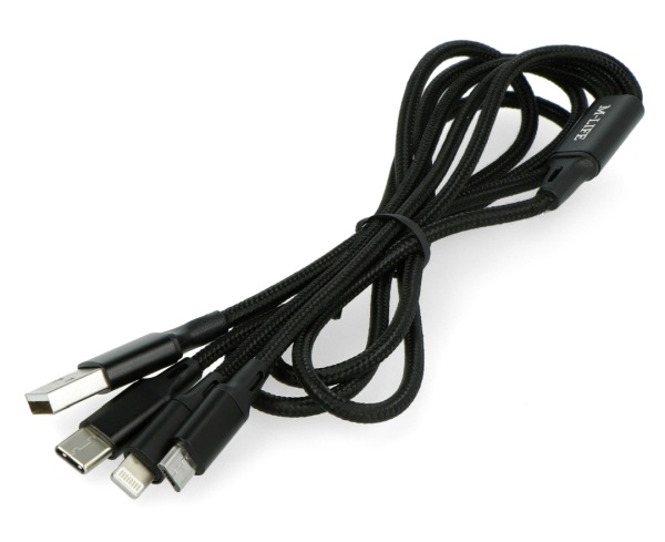 Przewód M-Life 3w1 USB typ A + microUSB + Lightning + USB typ C 2.0 czarny 1 m