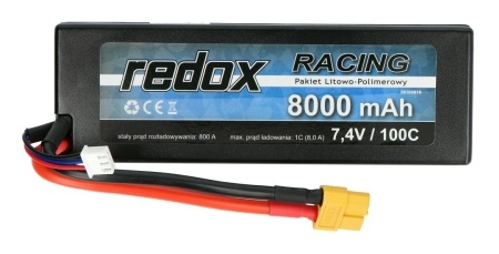 Pakiet Li-Pol Redox Racing 8000 mAh 100 C 7,4 V - Hardcase.