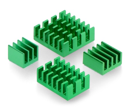 Zestaw radiatorów do Raspberry Pi 4 - zielone z taśmą termoprzewodzącą - 4 szt.