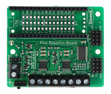 Sterownik posiada wyprowadzenia w postaci pinów GPIO oraz złącz śrubowych.