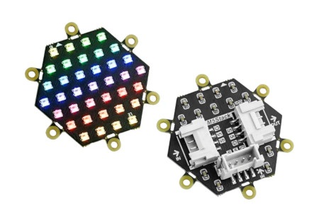 Neo Hex - sześciokątna płytka z diodami 37x LED RGB - widok z przodu i z tyłu.