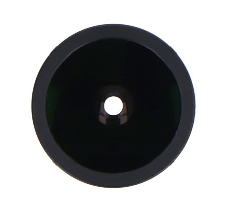 Czarny obiektyw do kamery arducam leży na białym tle.