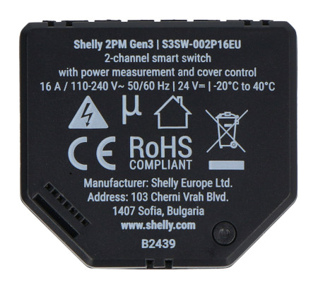 Shelly Plus 2PM Gen3 - 2-kanałowy przekaźnik dopuszkowy / sterownik rolet WiFi 230 V - aplikacja Android / iOS