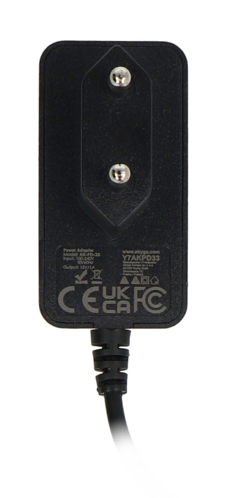 Zasilacz impulsowy Akyga AK-PD-33 12 V / 1 A do kas fiskalnych ELZAB - wtyk DC 5,5 / 2,1 mm