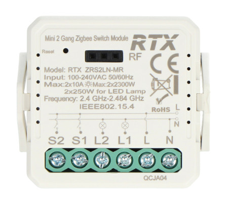 Tuya - dwukanałowy mini przekaźnik 10 A - ZigBee - aplikacja Android / iOS - RTX ZRS2LN-MR
