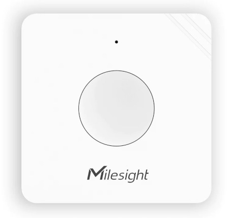 Biały włącznik ścienny Milesight leży na białym tle.