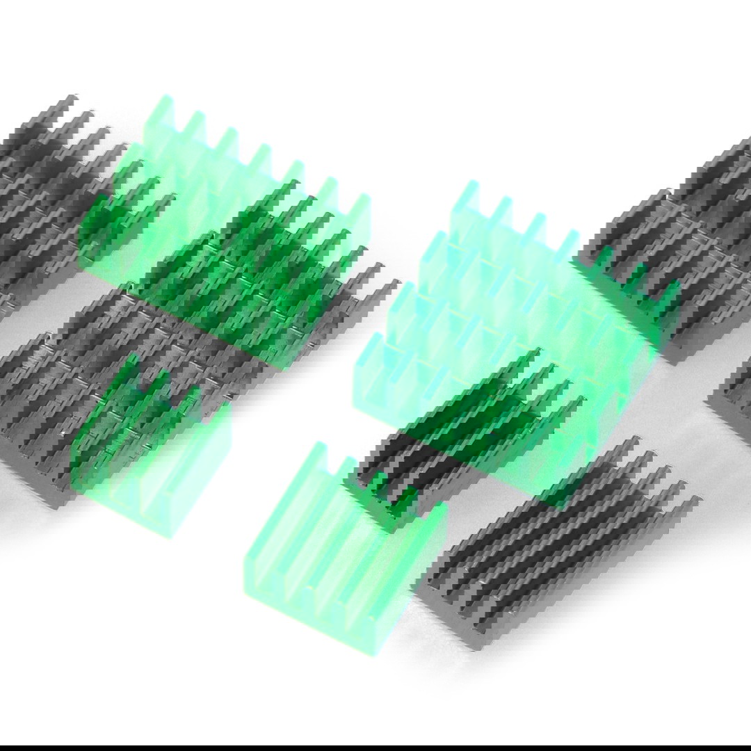 Zestaw radiatorów do Raspberry Pi 4 - zielone z taśmą termoprzewodzącą - 4 szt.