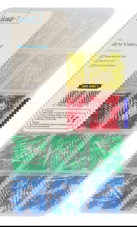 Zestaw diod LED 5 mm - justPi - 500 szt. + organizer