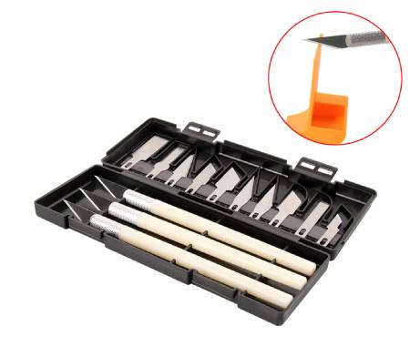 Zestaw noży precyzyjnych do obróbki wydruków 3D - 13 ostrzy + 3 uchwyty