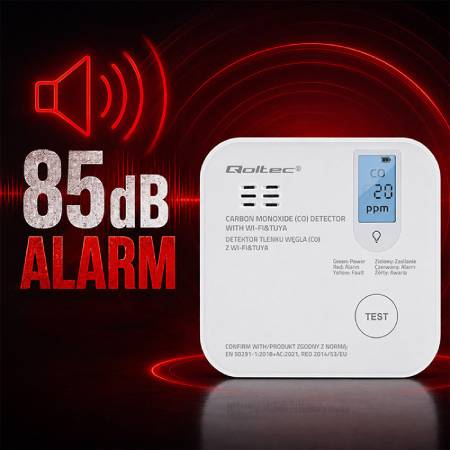 Czujnik tlenku węgla bateryjny - WiFi Tuya - Qoltec 52655