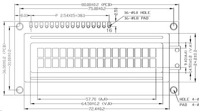 Wyświetlacz LCD 2x16 - schemat wyprowadzeń